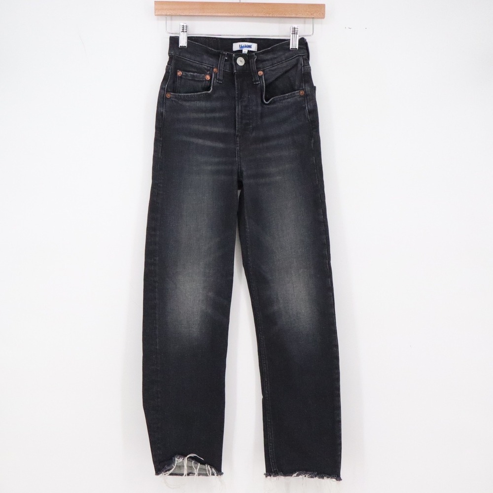 RE/DONE Jeans Womens 23 70s Stove Pipe Black High Rise Raw Hem Excellent